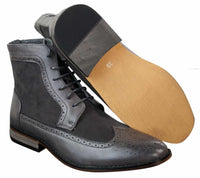 Mens Chelsea Brouge Ankle Boots Leather Suede Italian Smart Casual Laced Retro