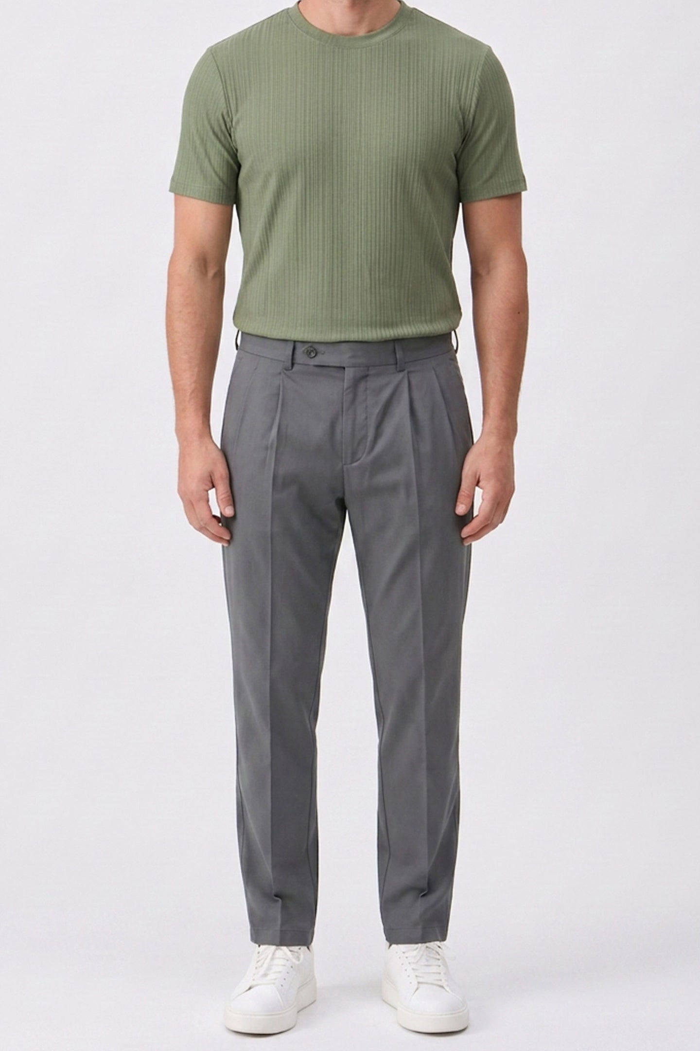 Green Ribbed Classic TShirt for Men