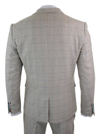 Men's 3 Piece Cream Blue-Check Suit