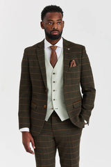 Harris Green Check Tweed Suit with Belmont Sage Contrasting Waistcoat