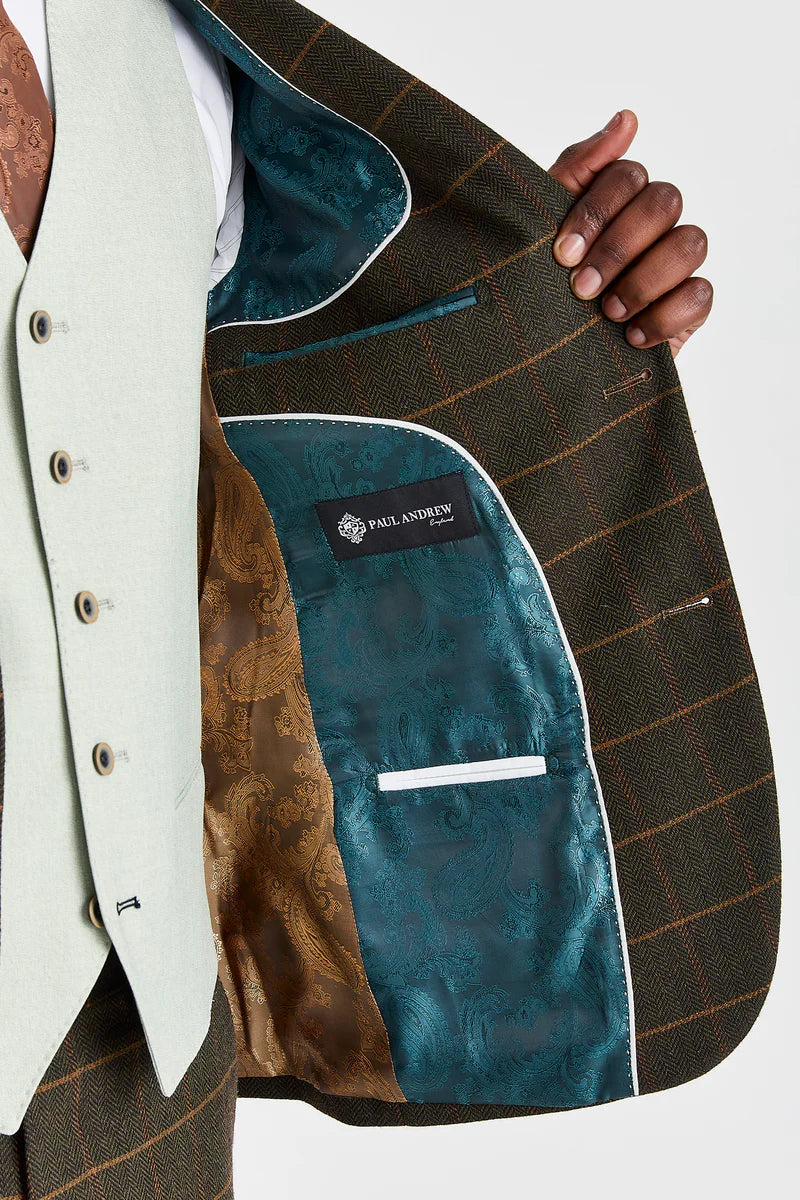 Harris Green Check Tweed Suit with Belmont Sage Contrasting Waistcoat