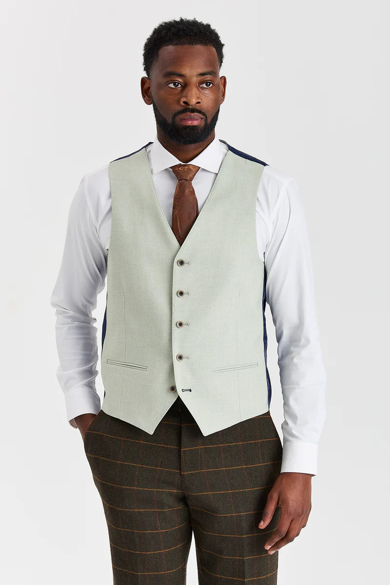 Harris Green Check Tweed Suit with Belmont Sage Contrasting Waistcoat