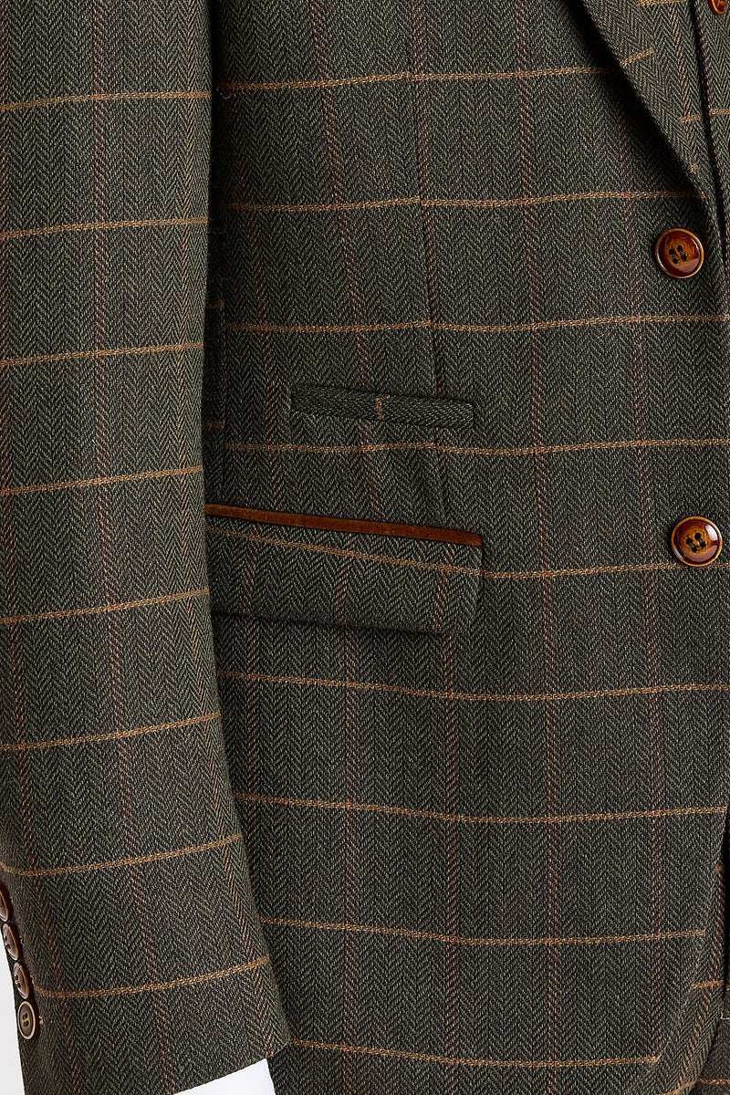 Harris - Green Tweed Herringbone Check Tweed Blazer