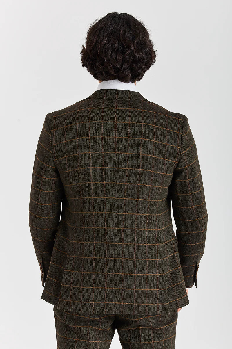 Harris - Green Tweed Herringbone Check Tweed Blazer