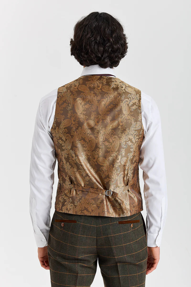 Harris - Green Tweed Herringbone Check Waistcoat for Men