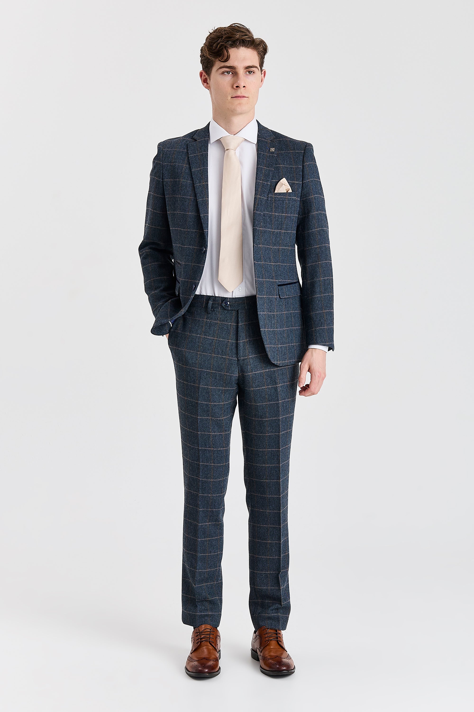 Harris - Men's Navy 3 Piece Wool Blend Tweed Suit