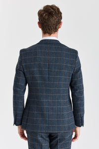Harris - Men's Navy 3 Piece Wool Blend Tweed Suit