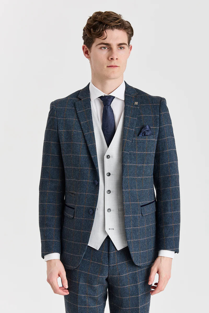 Harris Navy Tweed Suit with Contrasting Belmont Silver Waistcoat