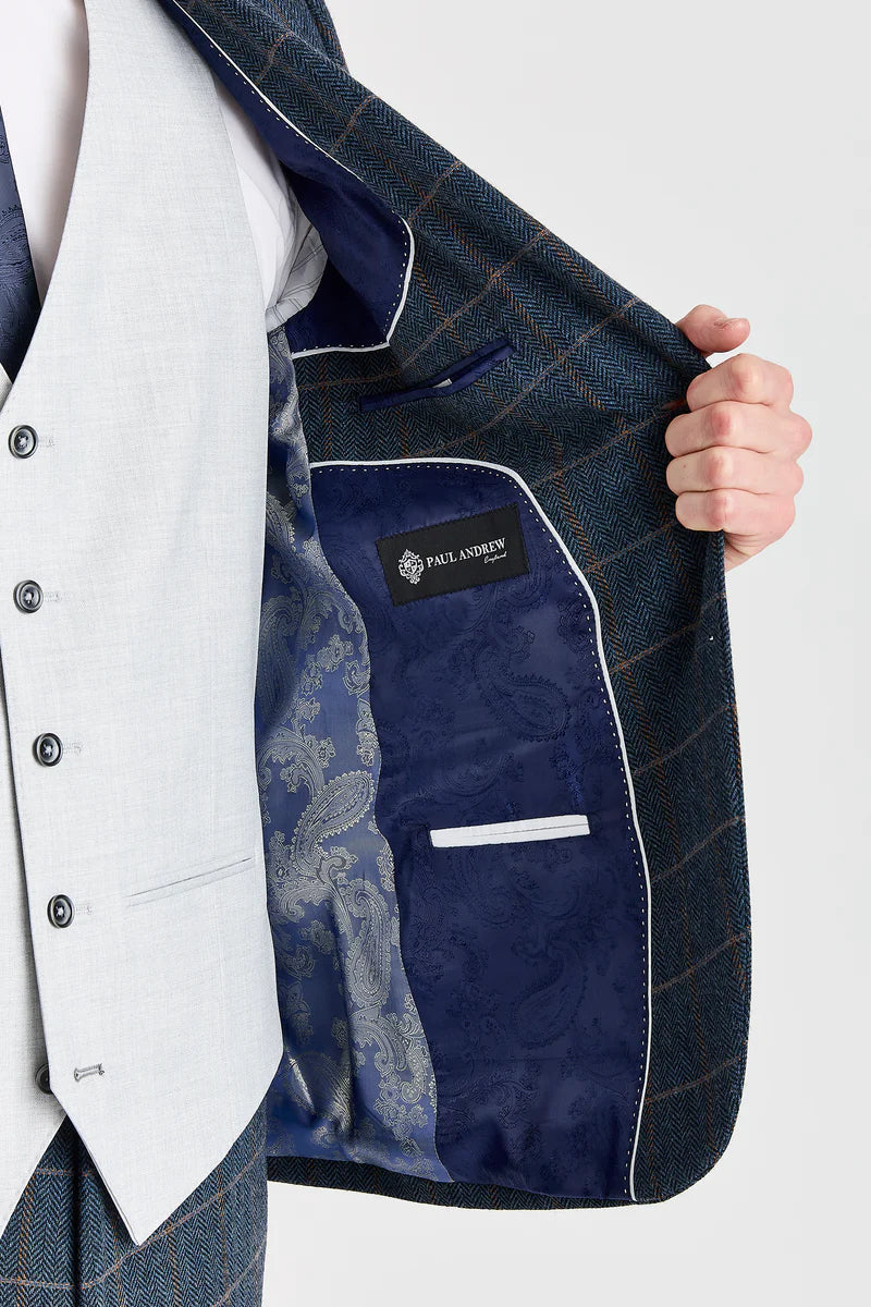 Harris Navy Tweed Suit with Contrasting Belmont Silver Waistcoat