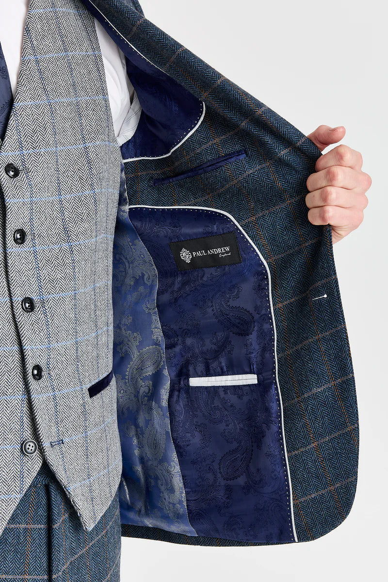 Harris Navy Tweed Suit with Harris Contrasting Grey Tweed Waistcoat
