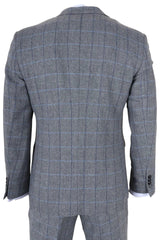 Harris - Men's Grey 3 Piece Herringbone Check Tweed Suit