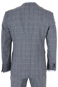 Harris - Men's Grey 3 Piece Herringbone Check Tweed Suit