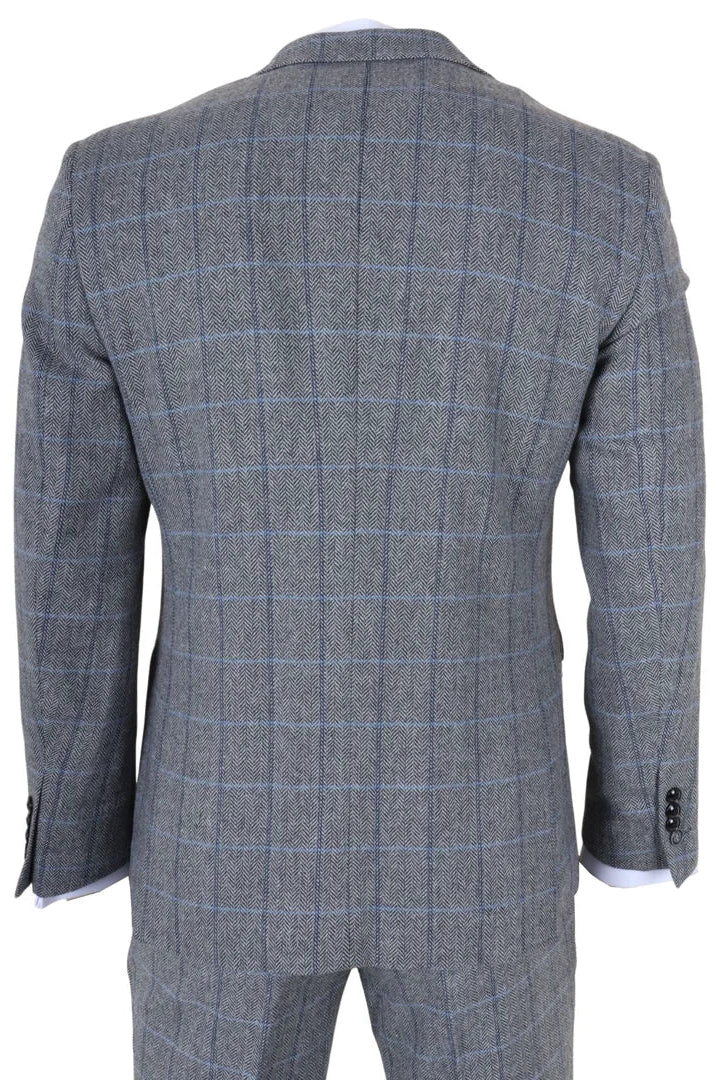 Harris - Men's Grey 3 Piece Herringbone Check Tweed Suit