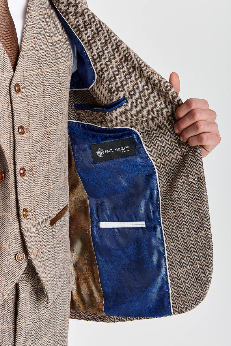 Harris - Tweed Brown Herringbone Check Blazer for Men