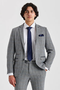 Harris - Tweed Grey Herringbone Check Blazer for Men