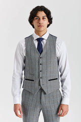 Harris - Tweed Grey Herringbone Check Waistcoat for Men