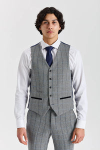 Harris - Tweed Grey Herringbone Check Waistcoat for Men