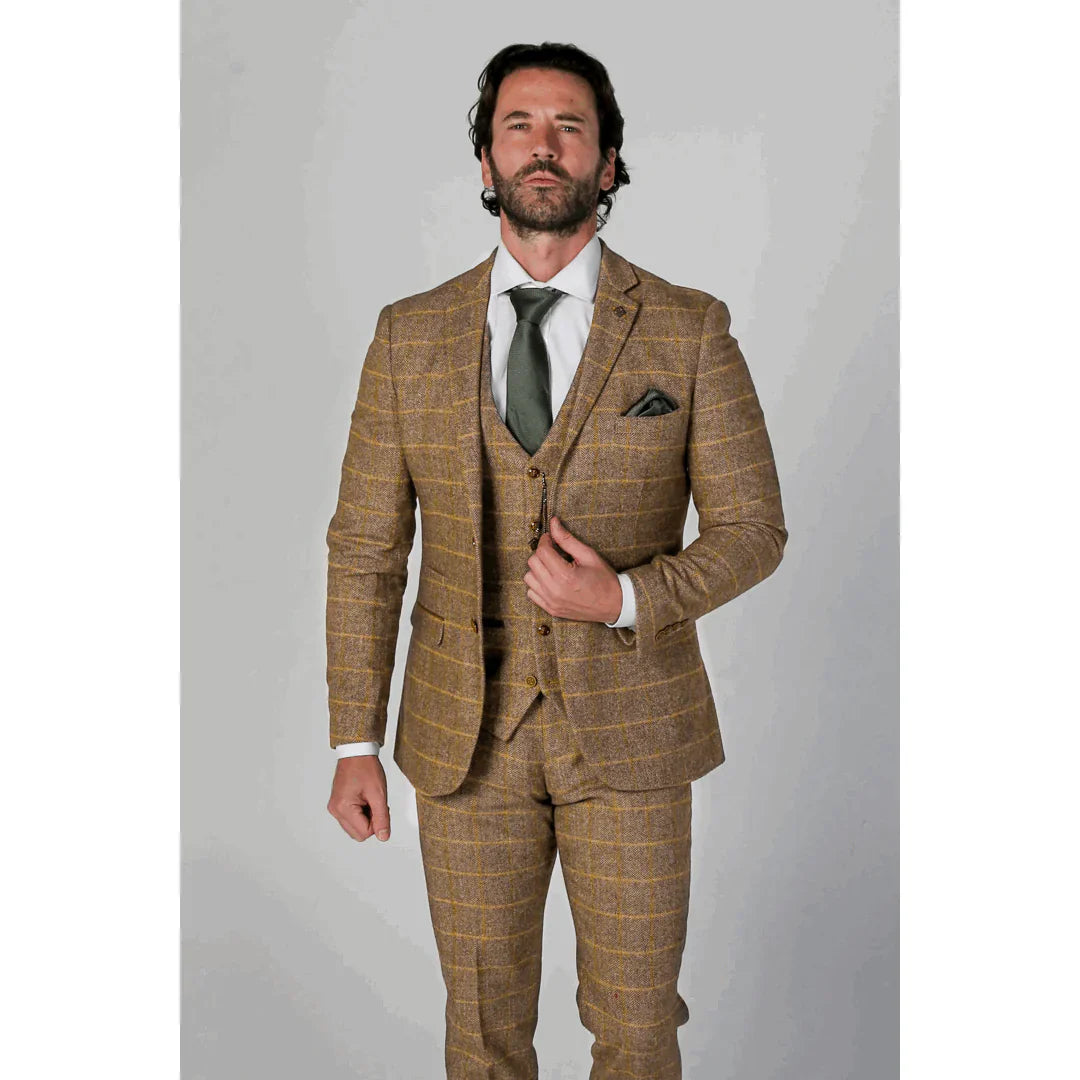 Harris Men's Brown 3-Piece Tweed Suit with Classic Vintage Style