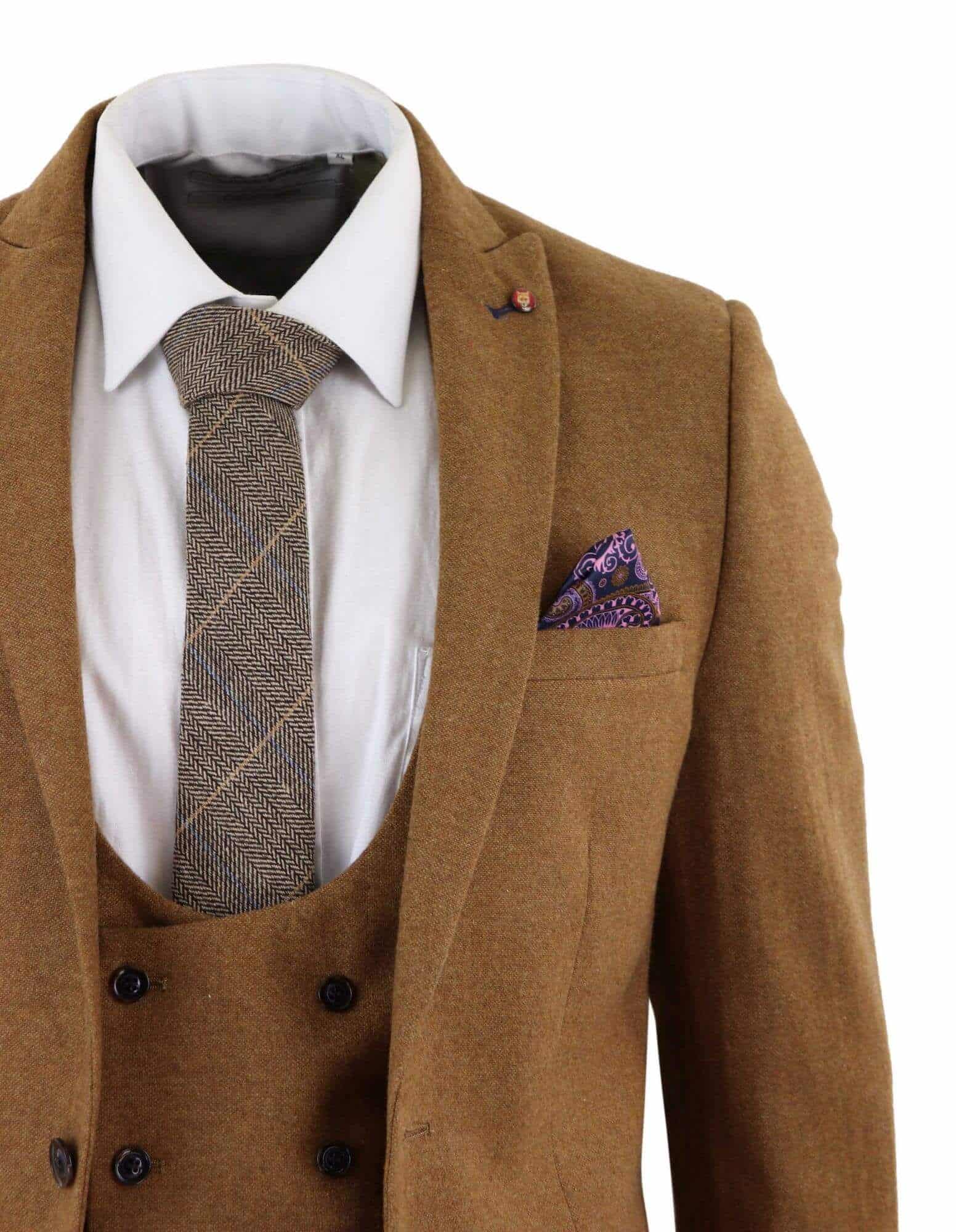 Harry Brown - Mens Tan Brown Wool 3 Piece Suit