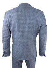 Mens 3 Piece Suit Sky Blue Check Wool Feel Marc Darcy Tailored Fit Wedding Prom Harry