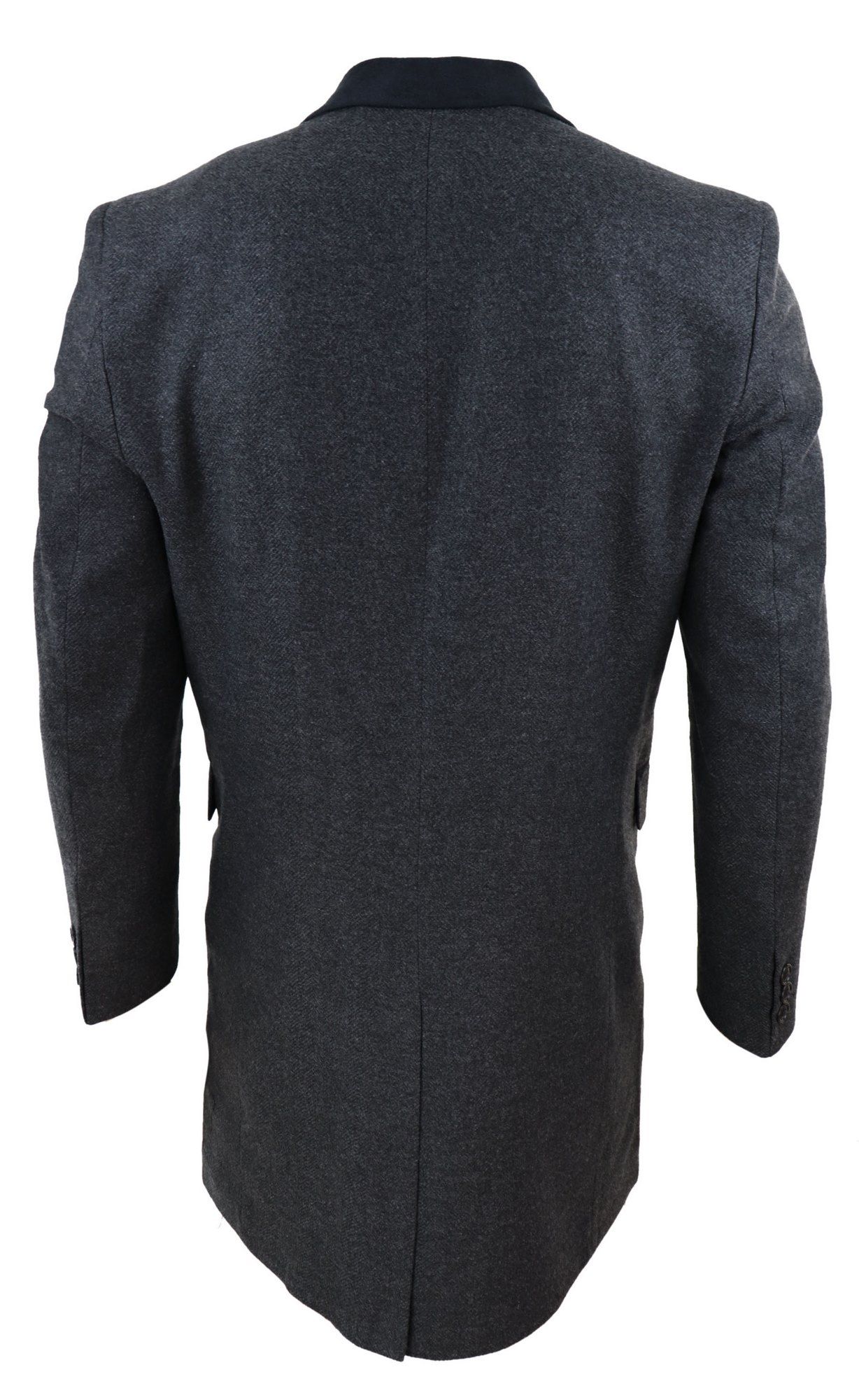 Herringbone Tweed 3/4 Long Overcoat-Charcoal