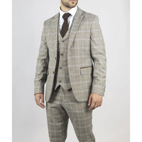 Hode - Men's Brown Checked Plaid Tailored Fit 3 Piece Suit