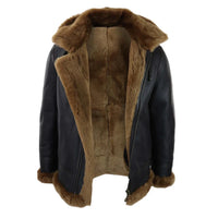 Men's Brown Leather Sherling Sheepskin Hood Jacket Aviator Flying Pilot