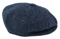 Mens Herringbone Blue Tweed 8 Panel Cap