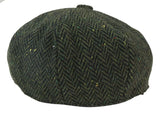 Mens Herringbone Tweed 8 Panel Cap Olive