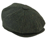 Mens Herringbone Tweed 8 Panel Cap Olive
