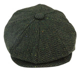 Mens Herringbone Tweed 8 Panel Cap Olive