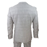 Hugo Men's Light Grey 3-Piece Suit with Navy Blue Check and Velvet Trims