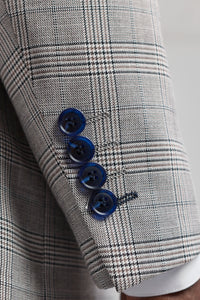 Hugo Men's Light Grey 3-Piece Suit with Navy Blue Check and Velvet Trims