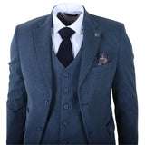 IM40 - Navy Blue 3 Piece Herringbone Tweed Suit for Men