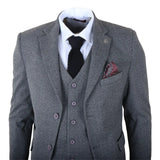 IM41 - Grey 3 Piece Herringbone Tweed Suit for Men