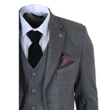 IM41 - Grey 3 Piece Herringbone Tweed Suit for Men