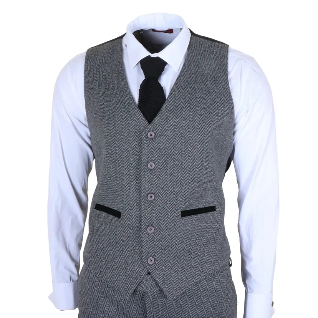 IM41 - Grey 3 Piece Herringbone Tweed Suit for Men