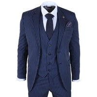 IM43 - Men's Pinstripe 3 Piece Navy Blue Shelby Style Suit