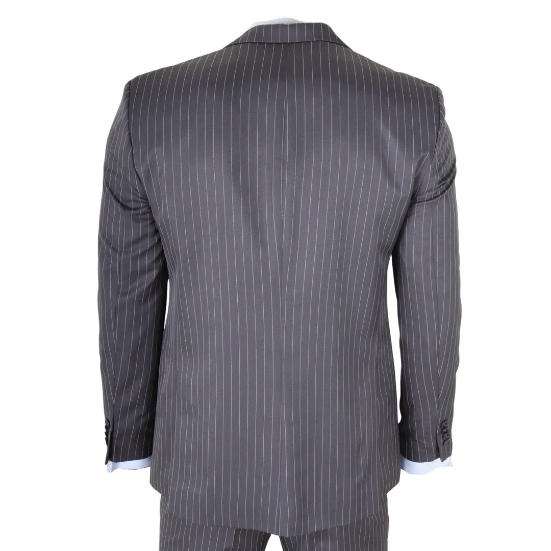 IM44 - Men's Pinstripe 3 Piece Grey Suit Shelby Style