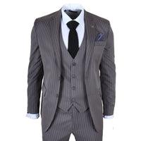 IM44 - Men's Pinstripe 3 Piece Grey Suit Shelby Style