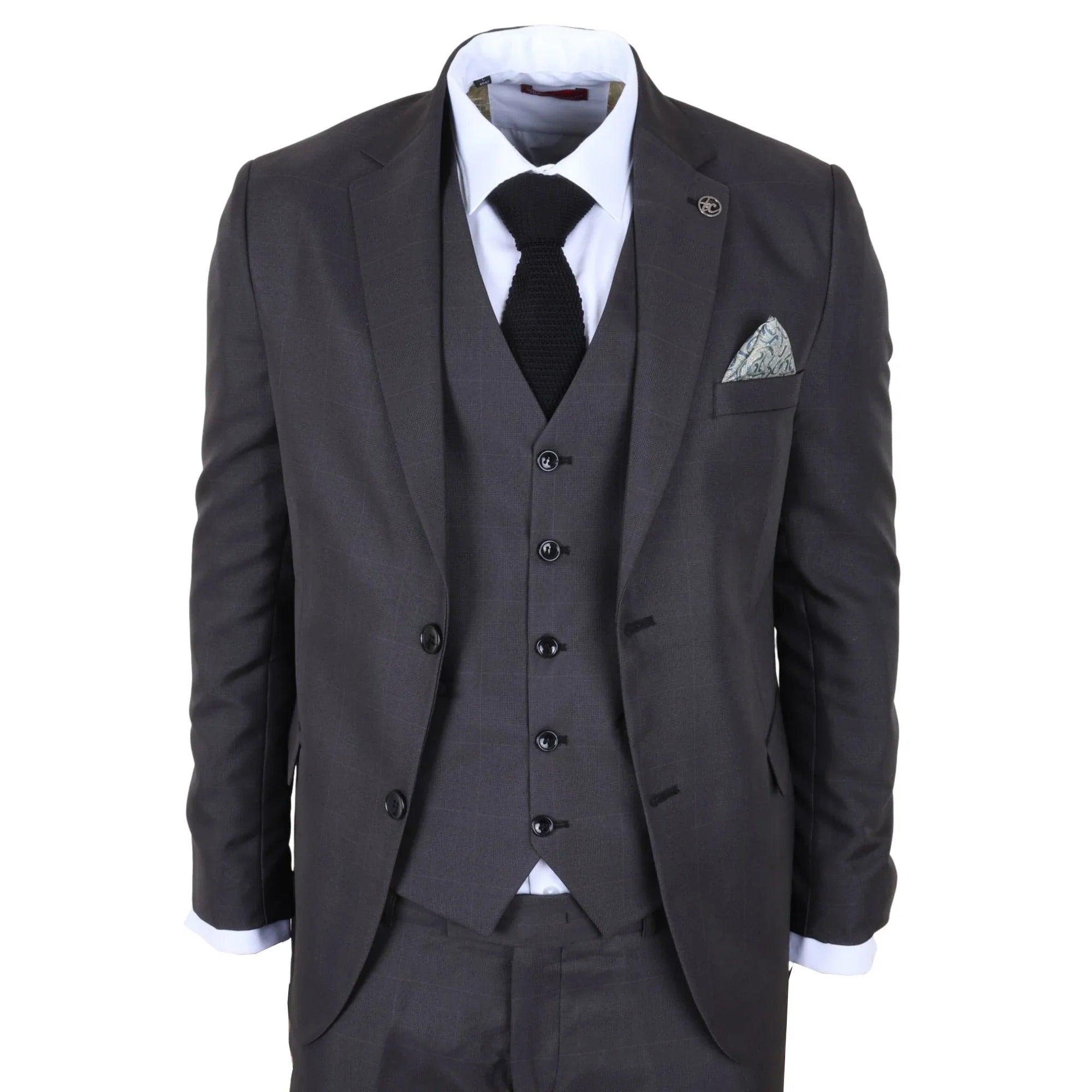 IM51 - Men's Charcoal Check 3 Piece Tailored Fit Suit