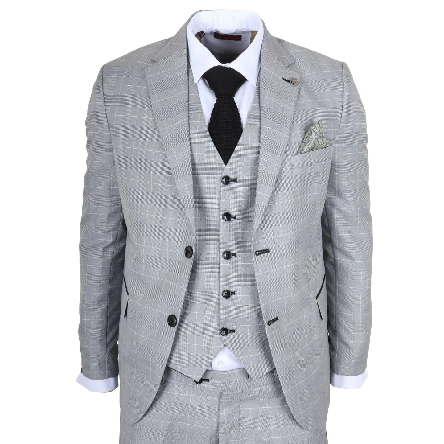 IM53 - Men's Grey Check 3 Piece Tailored Fit Suit
