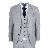 IM53 - Men's Grey Check 3 Piece Tailored Fit Suit