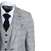 IM53 - Men's Grey Check 3 Piece Tailored Fit Suit