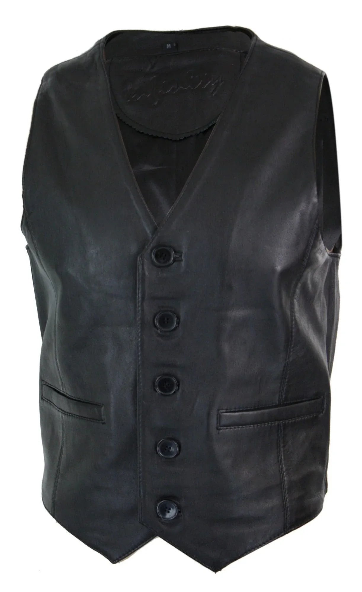 Infinity 153 Napa - Mens Real Leather Gilet Waistcoat Classic Vintage Retro Black