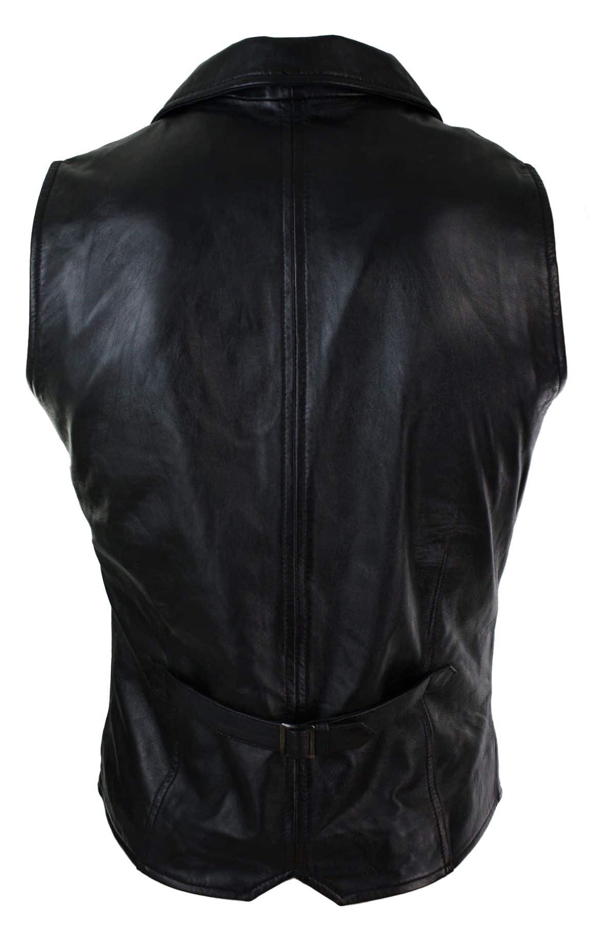 Mens Real Leather Tan Brown Black Smart Casual Gilet Waistcoat Vintage Retro-Black