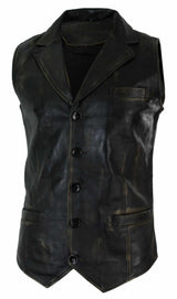 Mens Real Leather Tan Brown Black Smart Casual Gilet Waistcoat Vintage Retro-Brown
