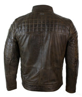 Real Leather Tailored Fit Stitch Designer Mens Zipped Biker Jacket-Brown