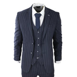 Mens 3 Piece Suit Pin Stripe Navy Classic Vintage Retro 1920s Tailored Fit Wedding