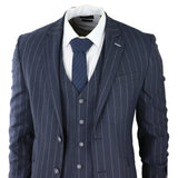 Mens 3 Piece Suit Pin Stripe Navy Classic Vintage Retro 1920s Tailored Fit Wedding